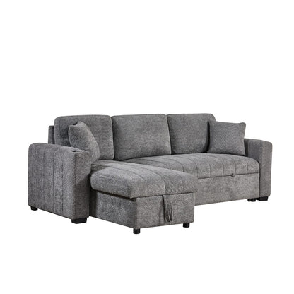 Gray Boucle 3 Seat Sectional Sofa with Sleeper