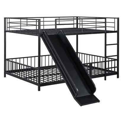 Full Over Full Metal Bunk Bed with Slide - Black for Bedroom