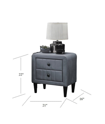 Grey Velvet 2 Drawer Bedside Cabinet Nightstand