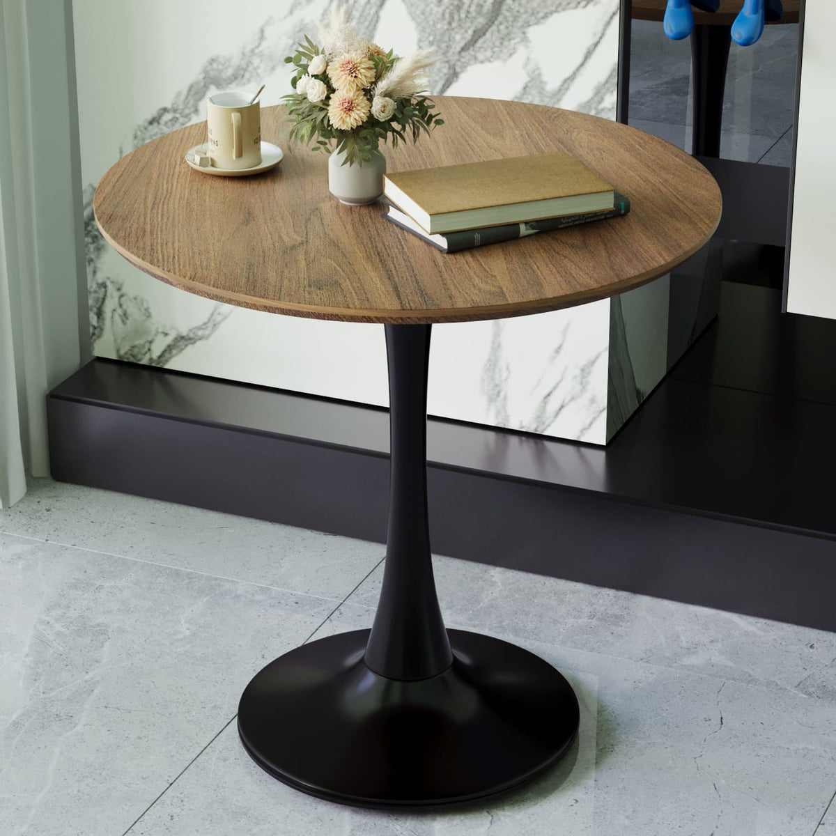 31.5" Round Walnut Dining Table - Kitchen Bistro Table for Dining Room