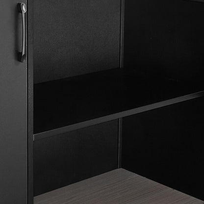 L-Shaped Executive Desk - Large Black+Grey Iron Office Table with Drawers & Storage