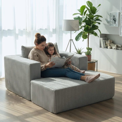 Oversized Corduroy Sofa Bed with Ottoman for Deep Media Comfort