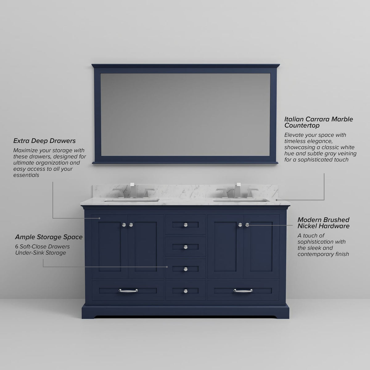 Navy Blue Double Bath Vanity - 60" W x 22" D - Wood & Plywood