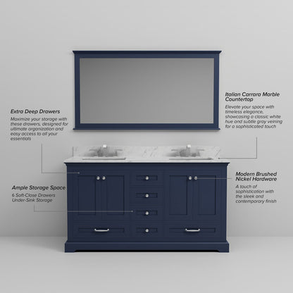 Navy Blue Double Bath Vanity - 60" W x 22" D - Wood & Plywood