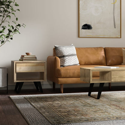 Lowry End Table - Natural Wood & Metal Storage Side Table