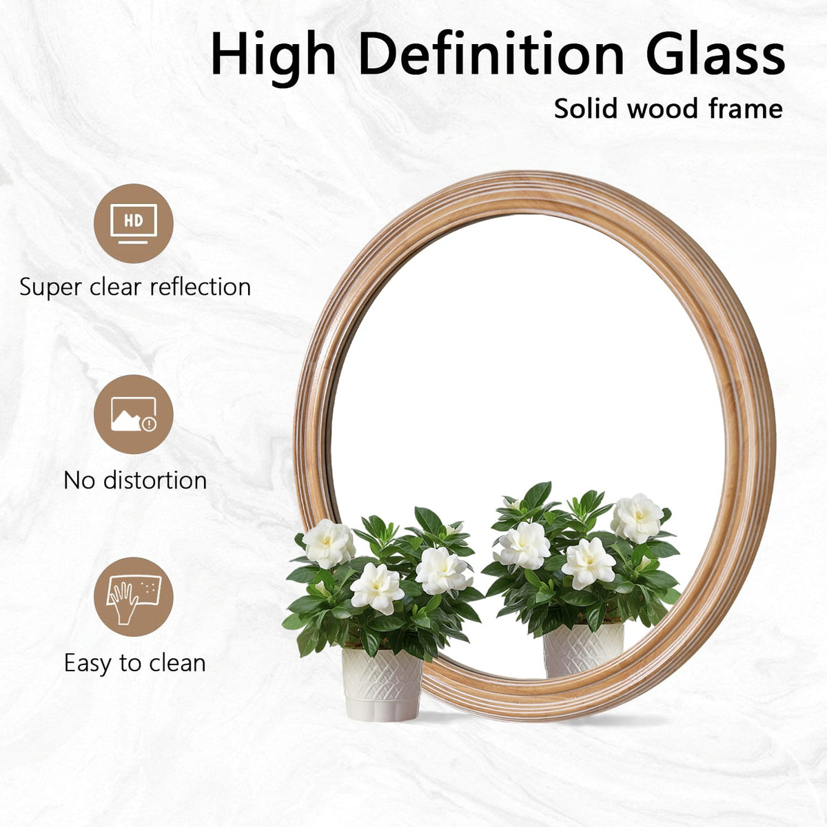 27.5" Round Farmhouse Mirror - Antique Natural Wood Frame