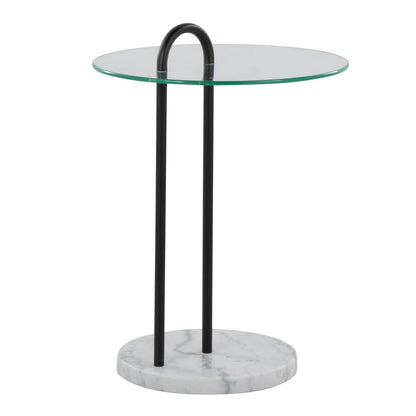 Claire Side Table - Clear Glass & Marble Modern Table