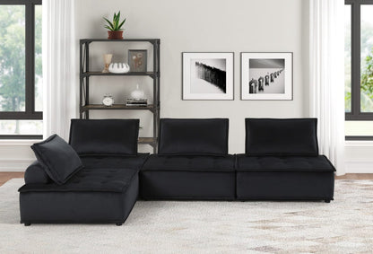 Black Velvet 4 Seat Sectional Sofa - 120" Wide for Living Room