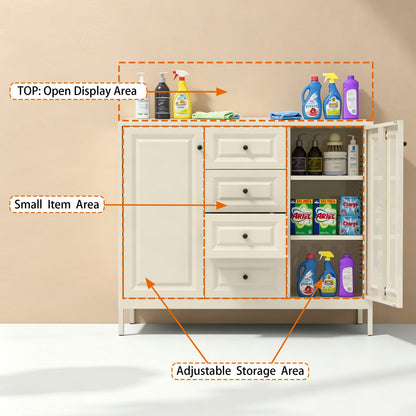 47.24" Beige Steel Storage Cabinet with Drawers & Shelves
