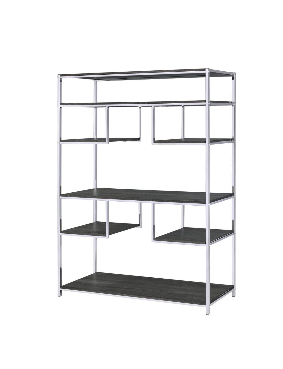 Vonara Rustic Gray Oak & Chrome Bookshelf - 7 Shelves Display Storage