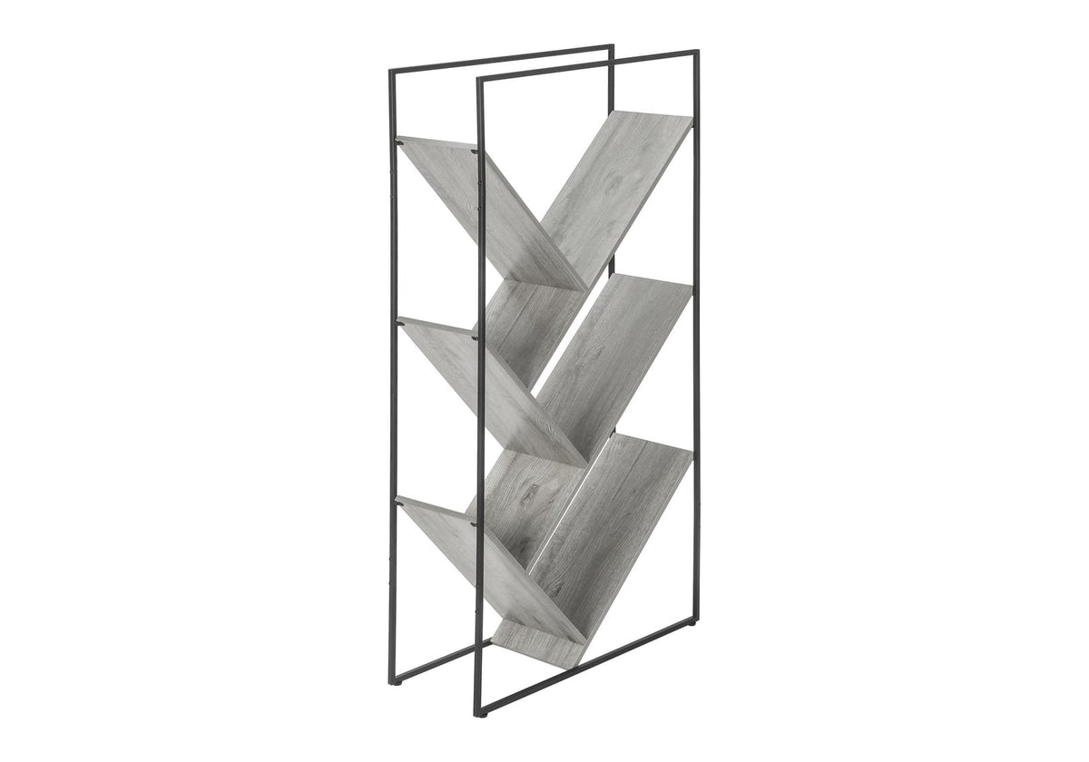 3-Tier Grey Metal Bookshelf - 60" Tall Display Shelf for Living Room