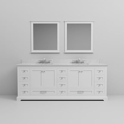 White Double Bath Vanity - Carrara Marble Top, Faucet Included
