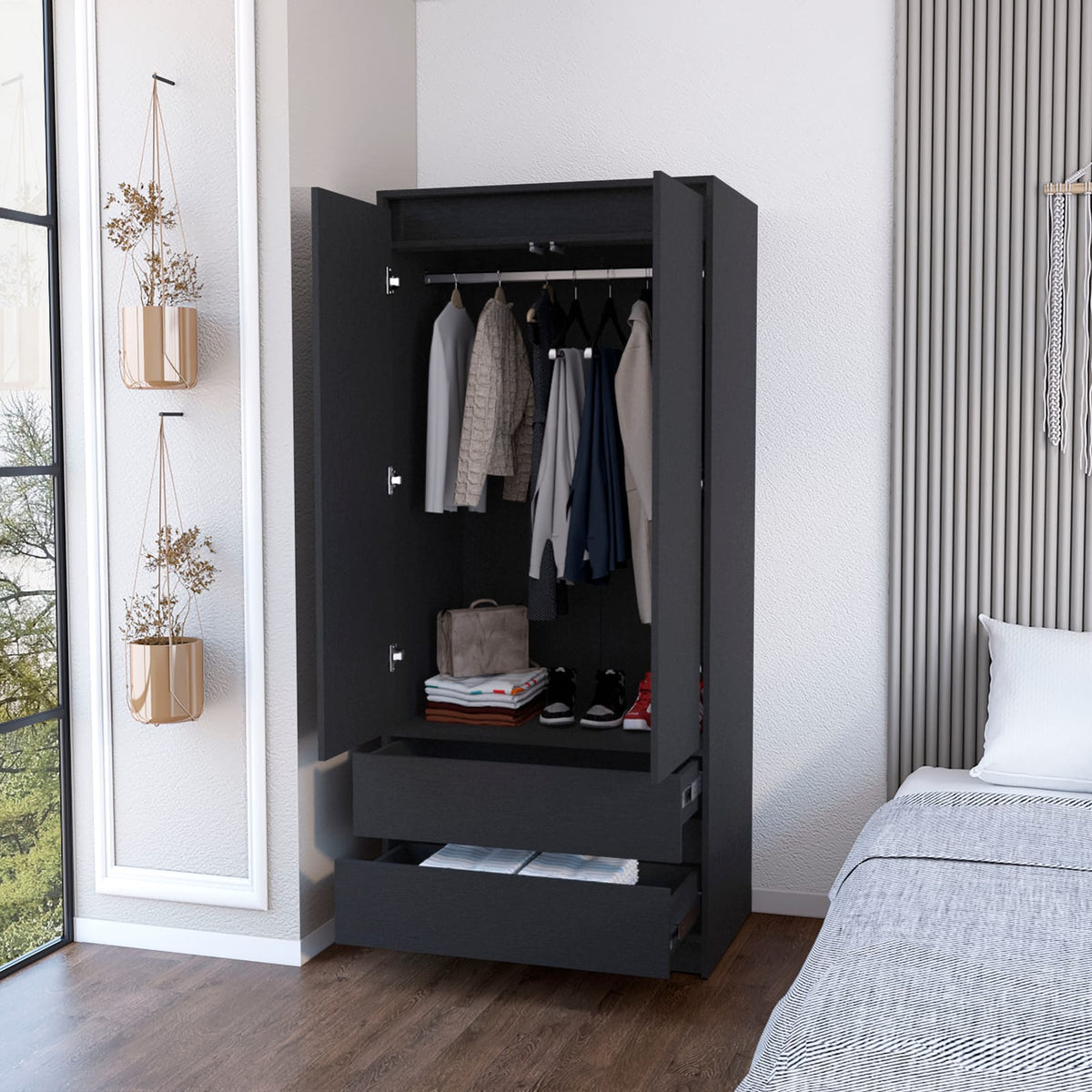 Black Bedroom Dresser with Two Doors - 70.87" Wide