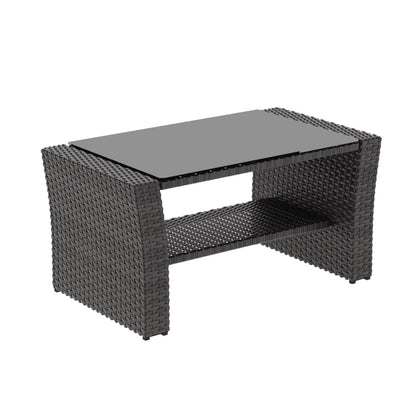 Blue Brown PE Rattan Patio Set with Glass Table for Poolside for Outdoor