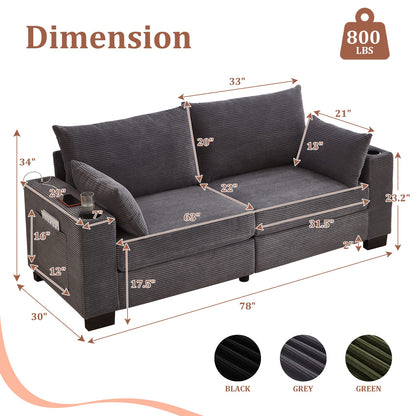 Gray Foam+Spring Sofa with USB Ports for Modern Living Room Seating