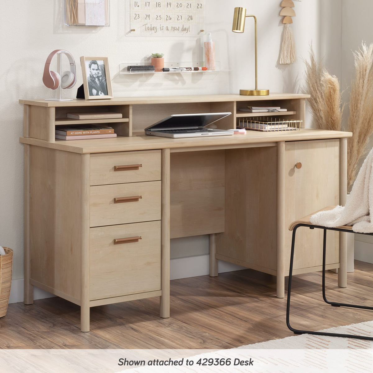 Hutch with Storage Cubbyholes - White Engineered Wood Desk