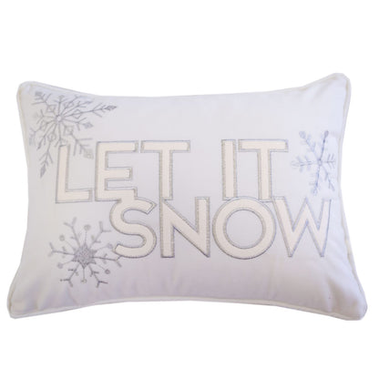 Ivory White Velvet Lumbar Pillow 14x20 with Snowflake Embroidery