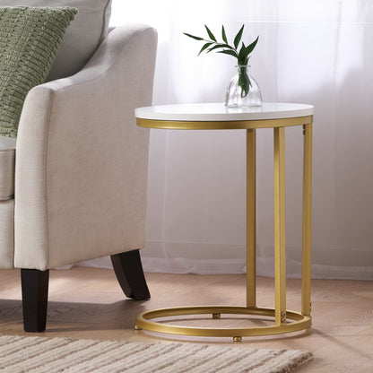 Gold White C-Shaped End Table with Iron Frame for Living Room