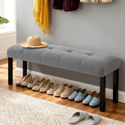 Modern Gray Linen Dining Bench - Farmhouse Entryway Seat
