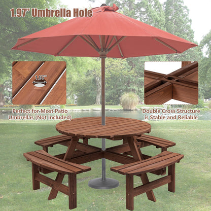 8 Person Wooden Picnic Table - Outdoor Dining Set with Benches