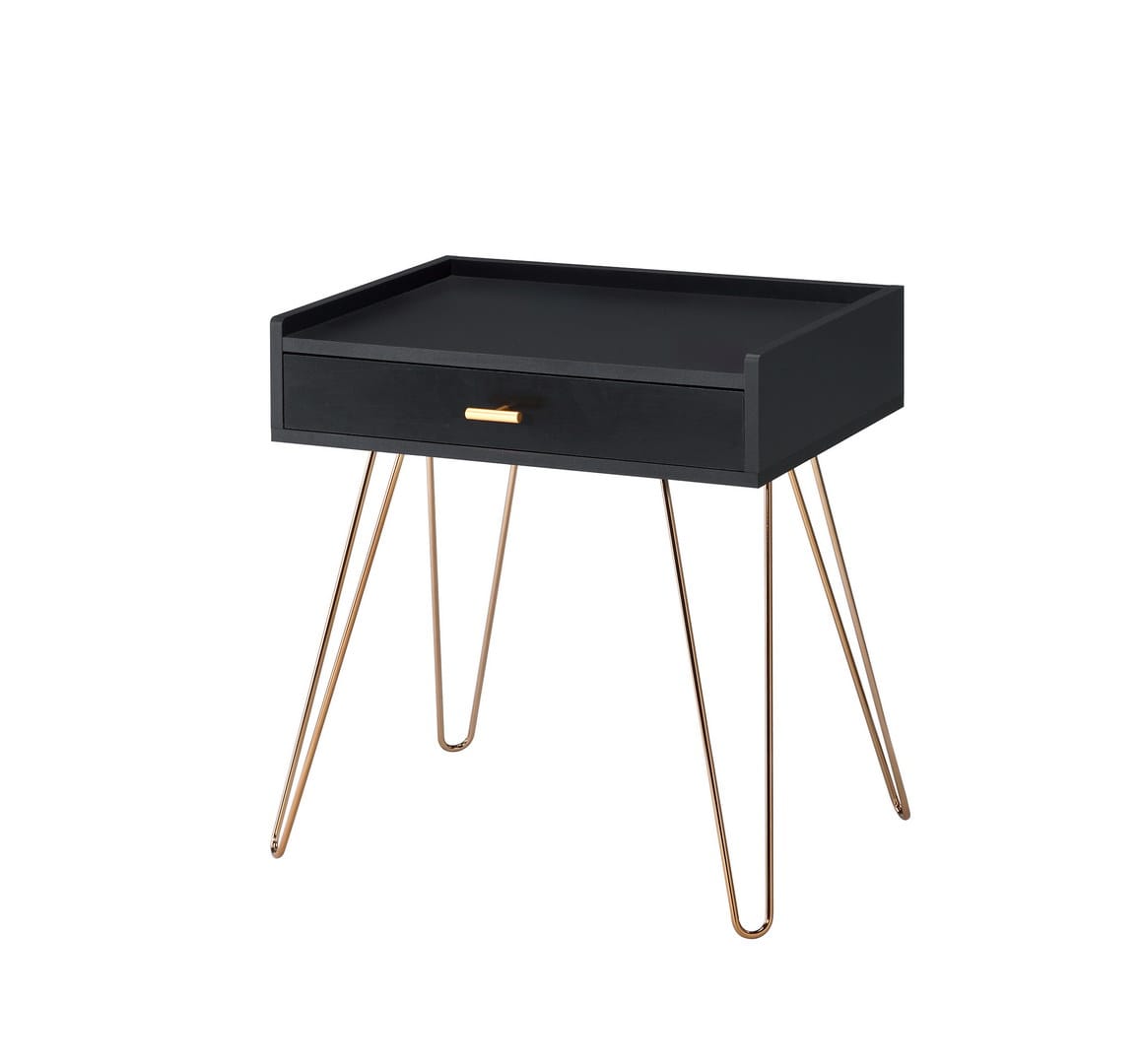 23.5" Black Accent Table with Copper Legs - MDF Material