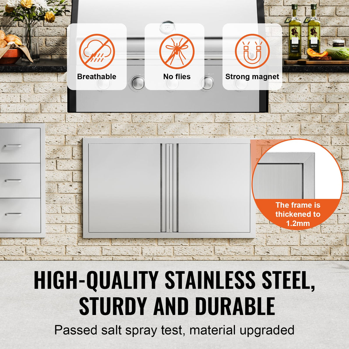 Silver Stainless Steel Outdoor Kitchen Access Door for BBQ Island