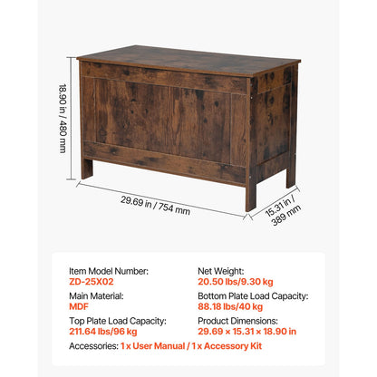 Kids Storage Bench - Brown MDF, Large Toy Box Chest