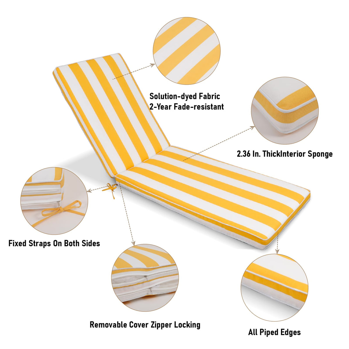 2 Piece Outdoor Lounge Chair Cushions - Yellow & White Cotton