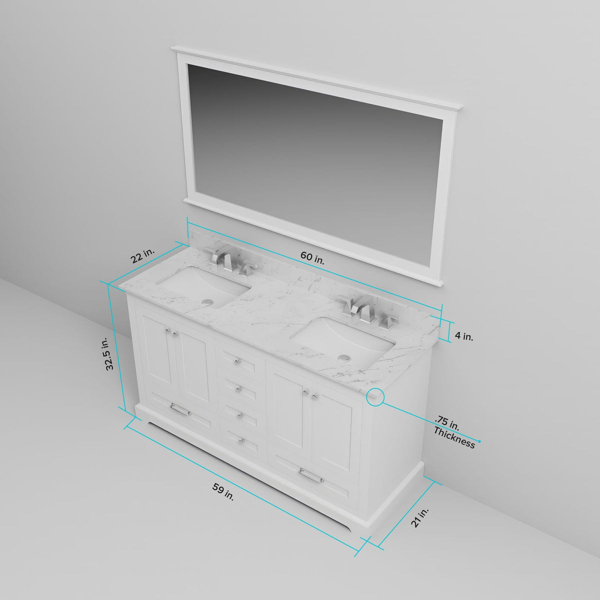 White Double Bath Vanity with Mirror & Storage for Bathroom