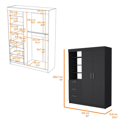 Wenge 3-Drawer Armoire - Bedroom Storage Furniture