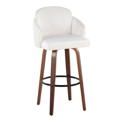 Fixed-Height Barstool Set - Cream Velvet, Walnut Wood