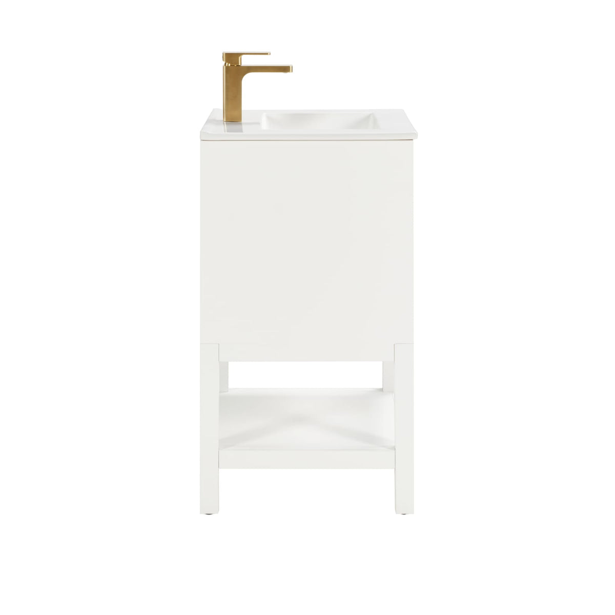 White Solid Wood Bathroom Vanity with Storage