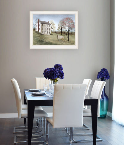 White Farmhouse Framed Print - Small Bedroom Decor