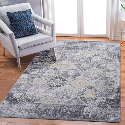 Grey Blue Polyester Area Rug 6x9 Modern Living Room Bedroom Rug