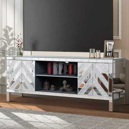 65 Inch TV Stand with Storage - Silver Antique Style