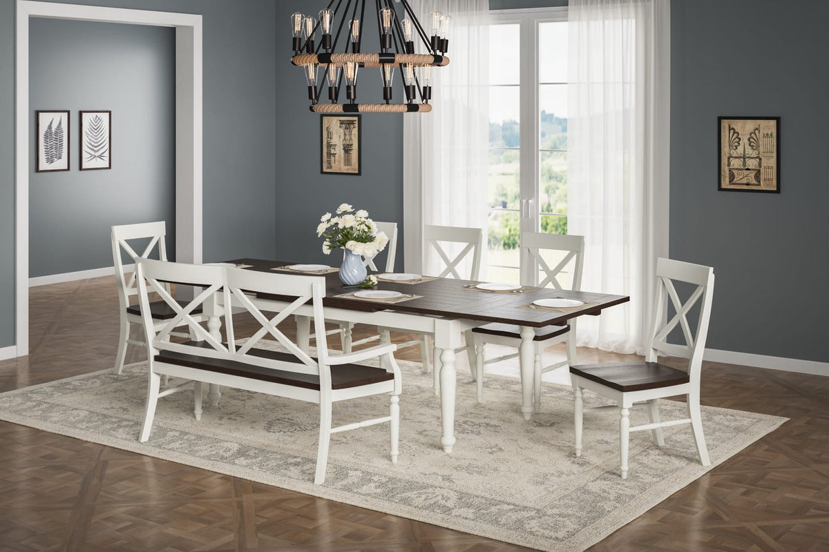 Brown & White Solid Wood Dining Bench - 59" Long