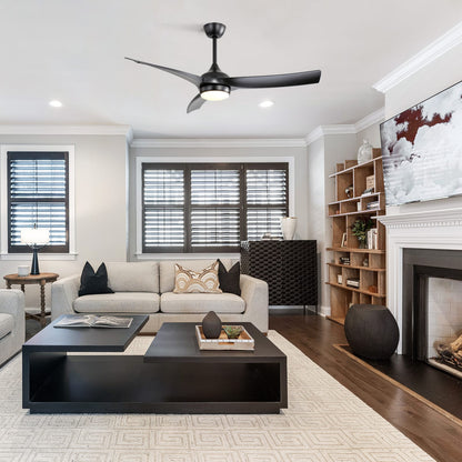 52 Inch Black Ceiling Fan with ABS Blades - Bedroom Living Room