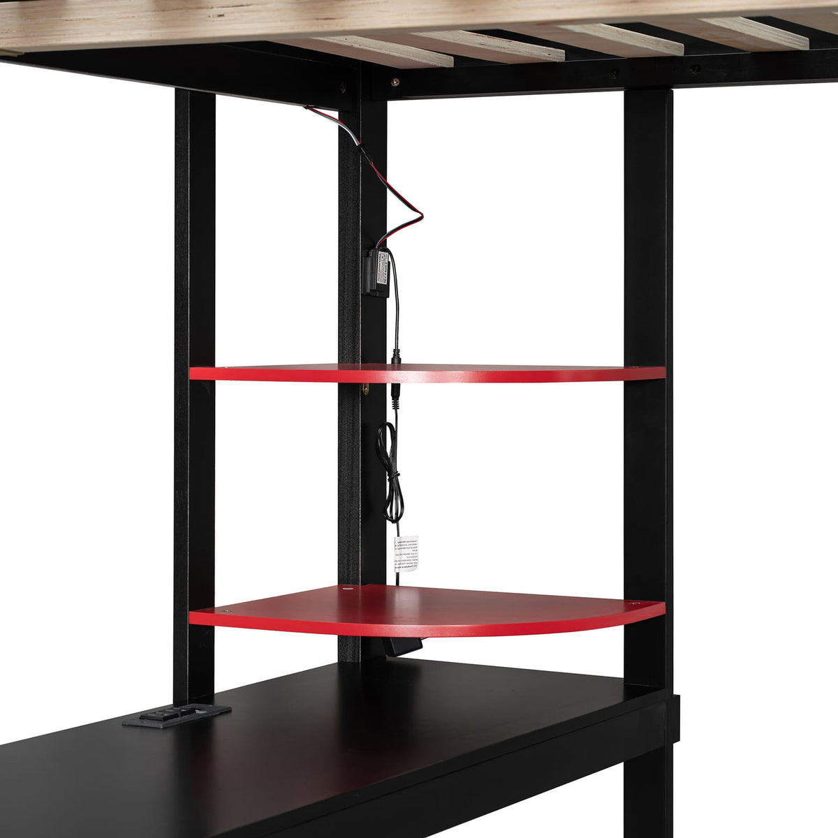 Full Red MDF Loft Bed with Desk - Gaming Bed Frame for Bedroom