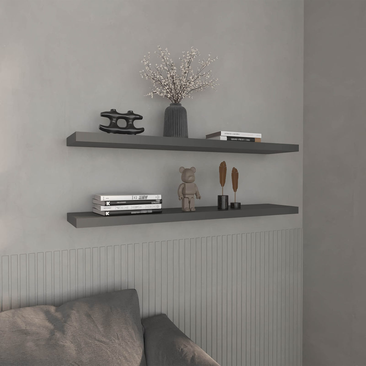 Grey Floating Shelves - 2 Shelf Display Unit for Living Room