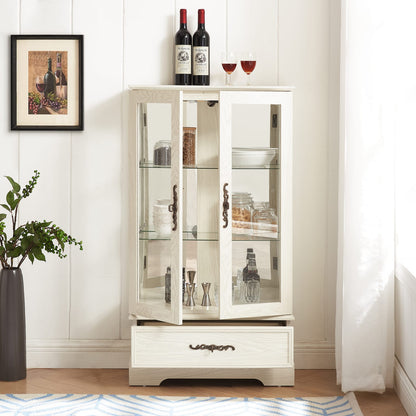 White Glass Curio Cabinet - 25.98"W Storage Display Cabinet