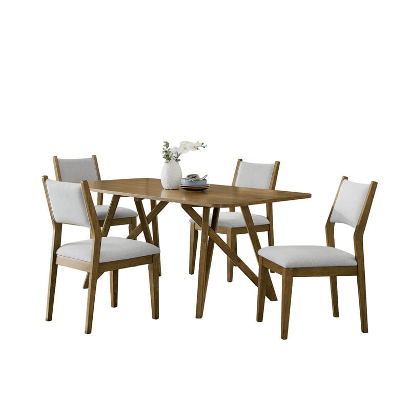 Brown Oak Wood+Fabric Dining Set with Chairs for Kitchen or Dining Room