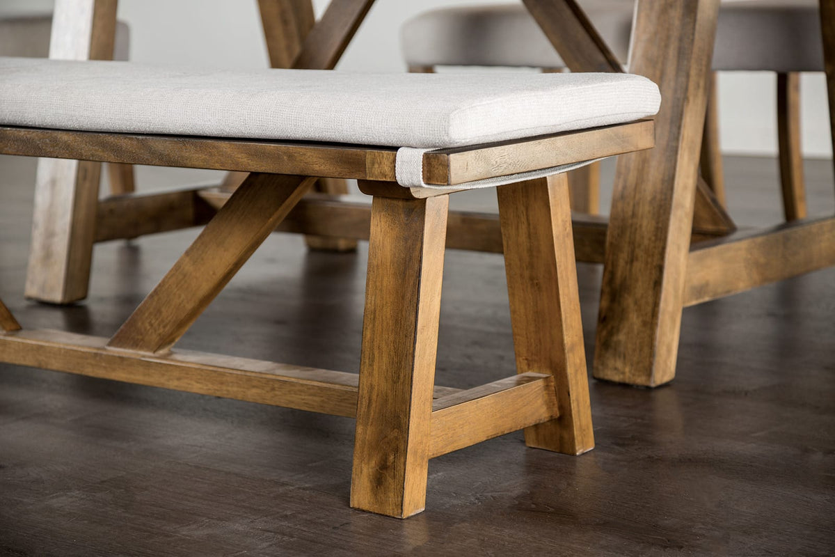 Modern Upholstered Bench - Brown & White Fabric, Rustic Style