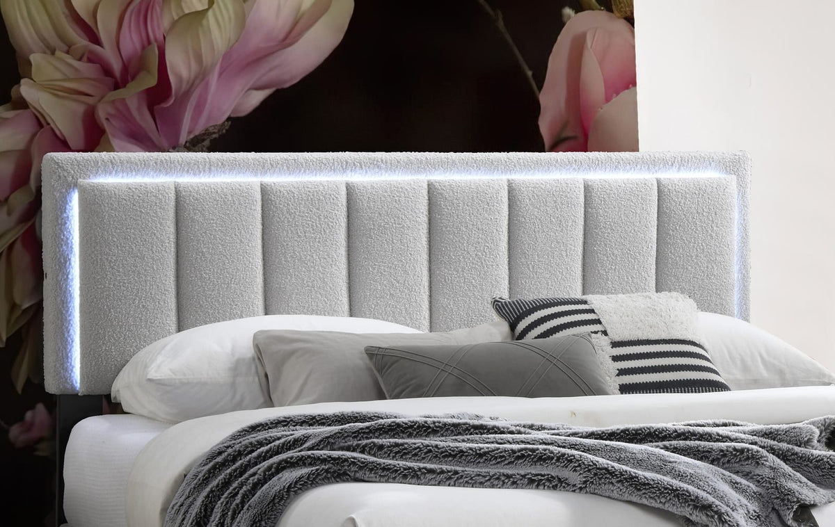 Queen Light Gray Wool Bed Frame Modern Bedroom Bed