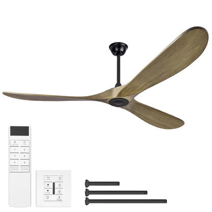 72 Inch Ash Brown Ceiling Fan with Wood Blades - Remote Control