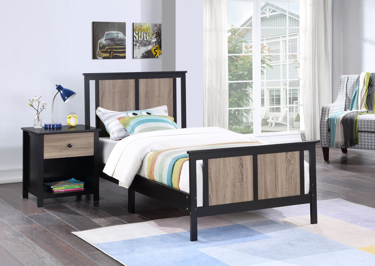 Connelly Twin Size Bed - Black Solid Wood