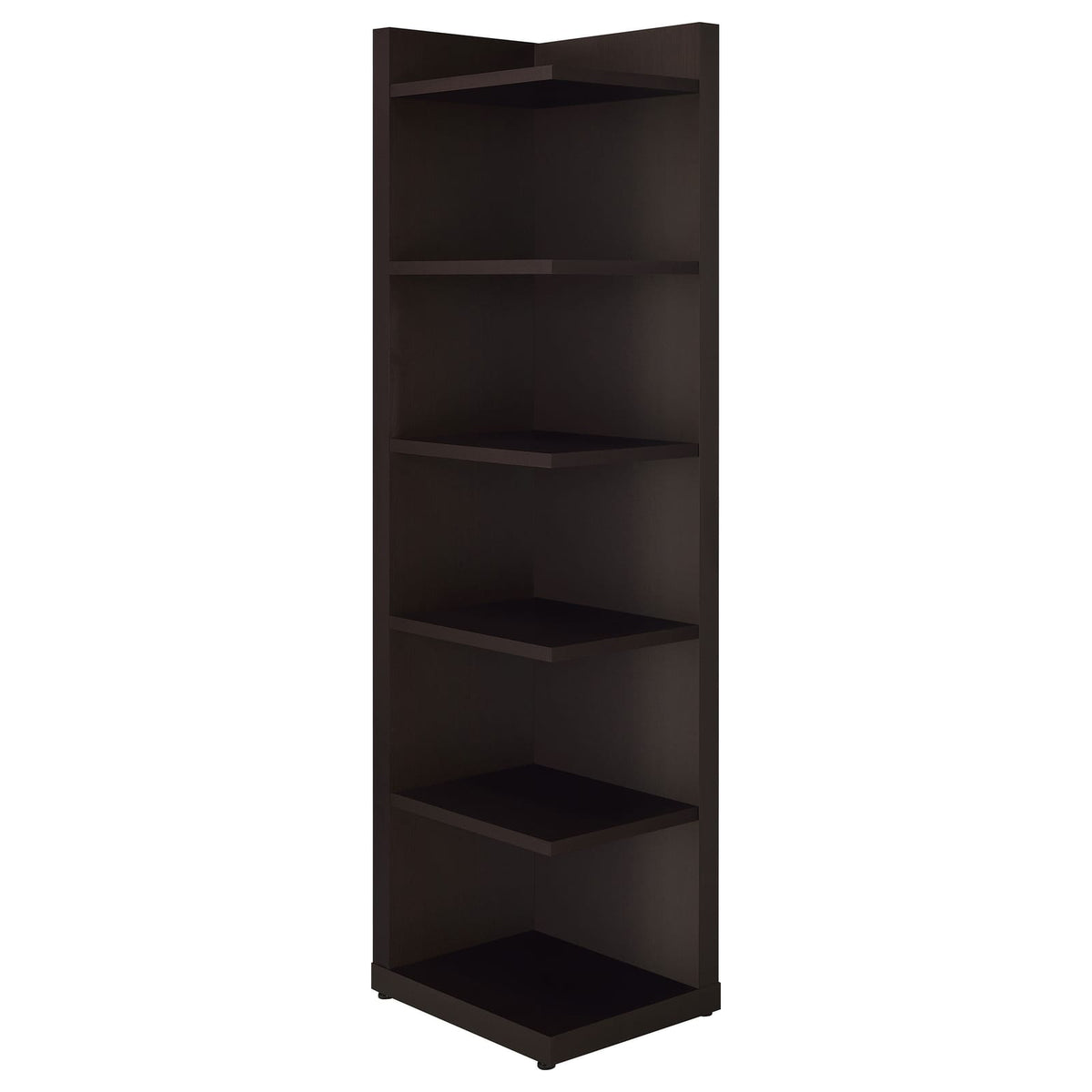 Cappuccino 6-Tier Corner Bookcase - Brown Wood Shelving