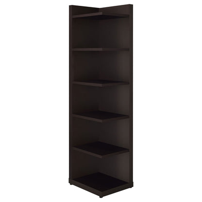 Cappuccino 6-Tier Corner Bookcase - Brown Wood Shelving