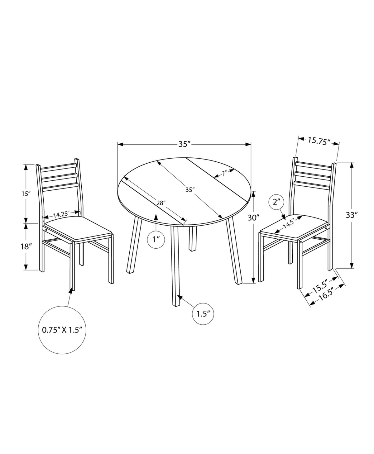 Grey Drop Leaf Dining Table Set with 2 Chairs for Kitchen for Dining Room