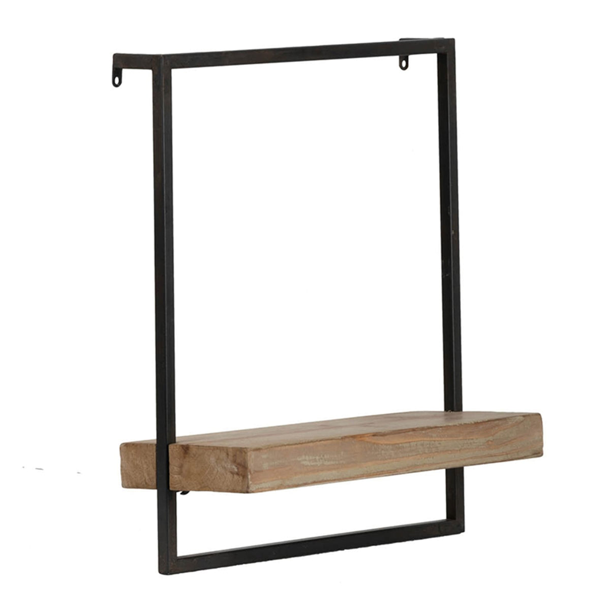 Yin 18 Inch Wall Shelf - Black Iron Brown Wood Display Shelves