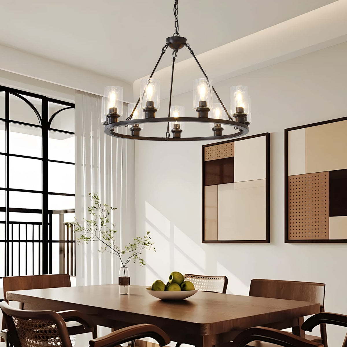 9-Light Wagon Wheel Chandelier - Brown Coffee Metal
